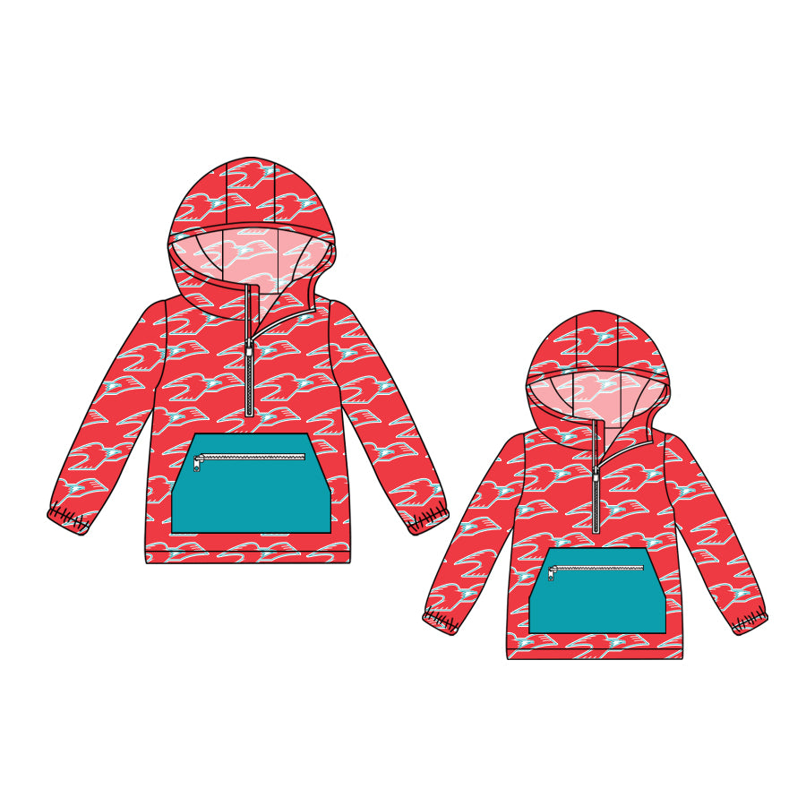 (Custom Design Preorder MOQ 5) Team's LCC Thinderbird Print Kids Fall Zipper Hoodie Top Mom and Me Matching Clothes