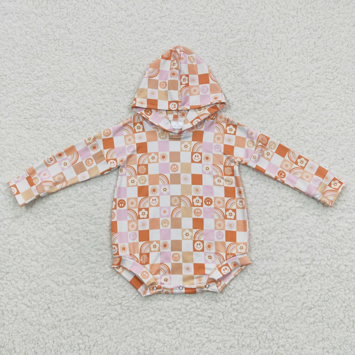 LR0271 Baby orange plaid print long sleeve hoodie romper
