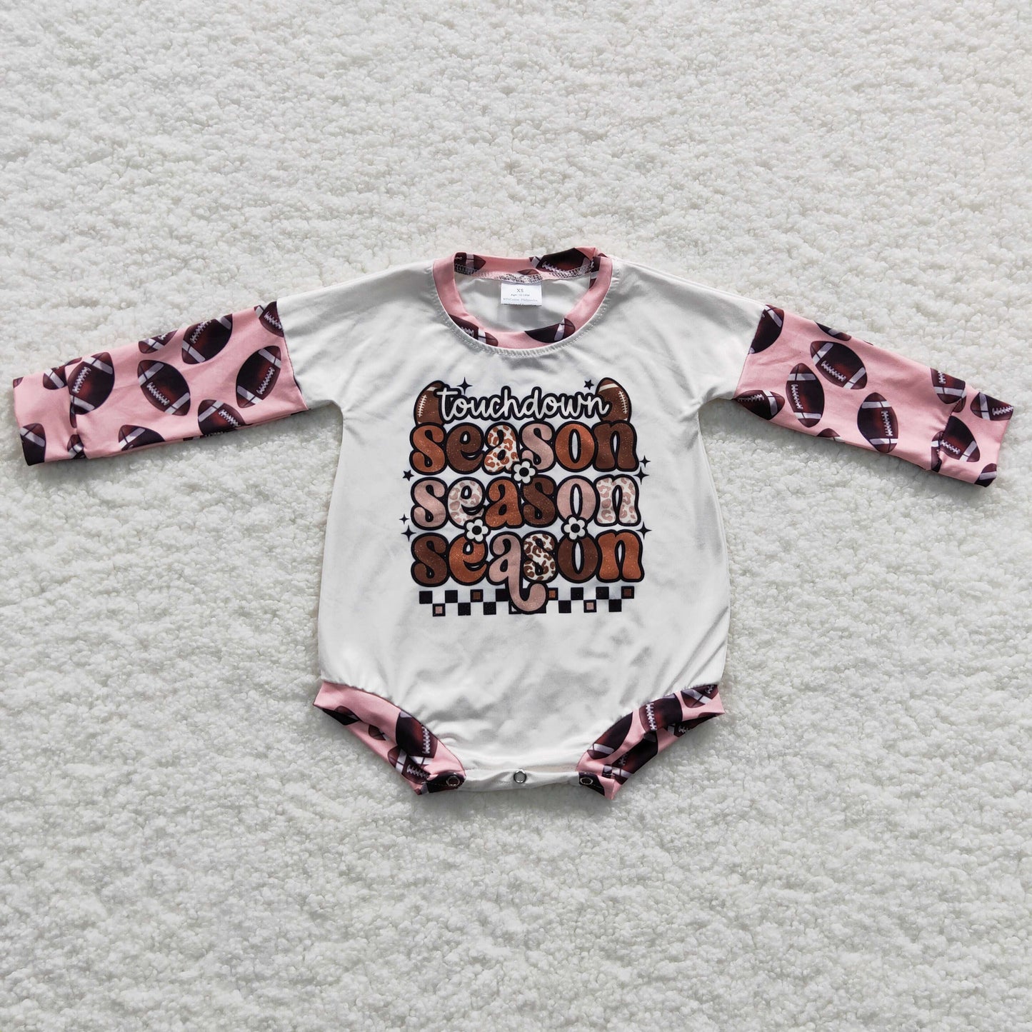 LR0280 Baby girls long sleeve touchdown season football print romper