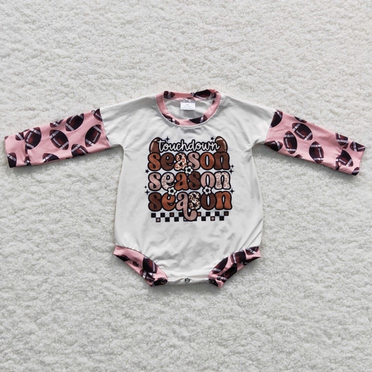 LR0280 Baby girls long sleeve touchdown season football print romper