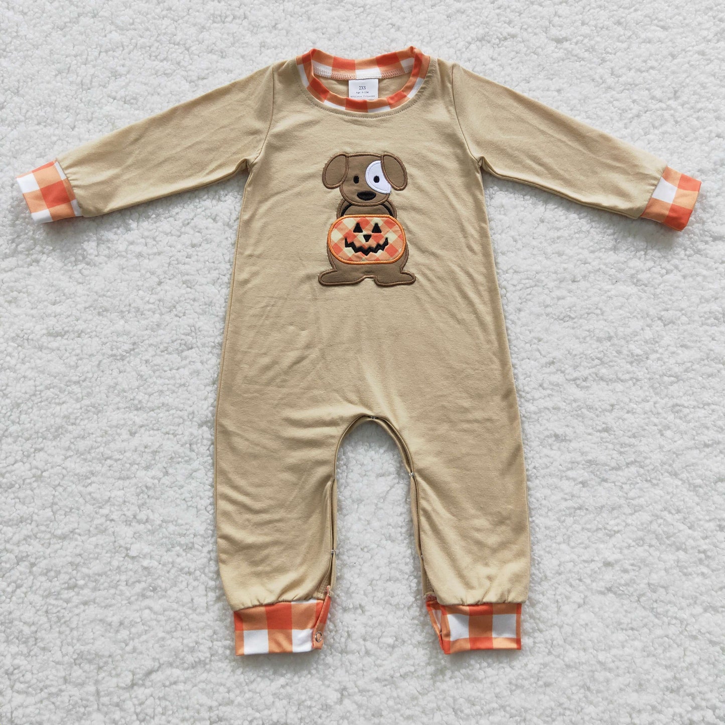 USA-Shop LR0291 Dog Pumpkin Embroidery Baby Boys Halloween Romper
