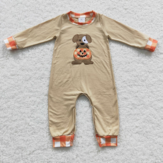 USA-Shop LR0291 Dog Pumpkin Embroidery Baby Boys Halloween Romper