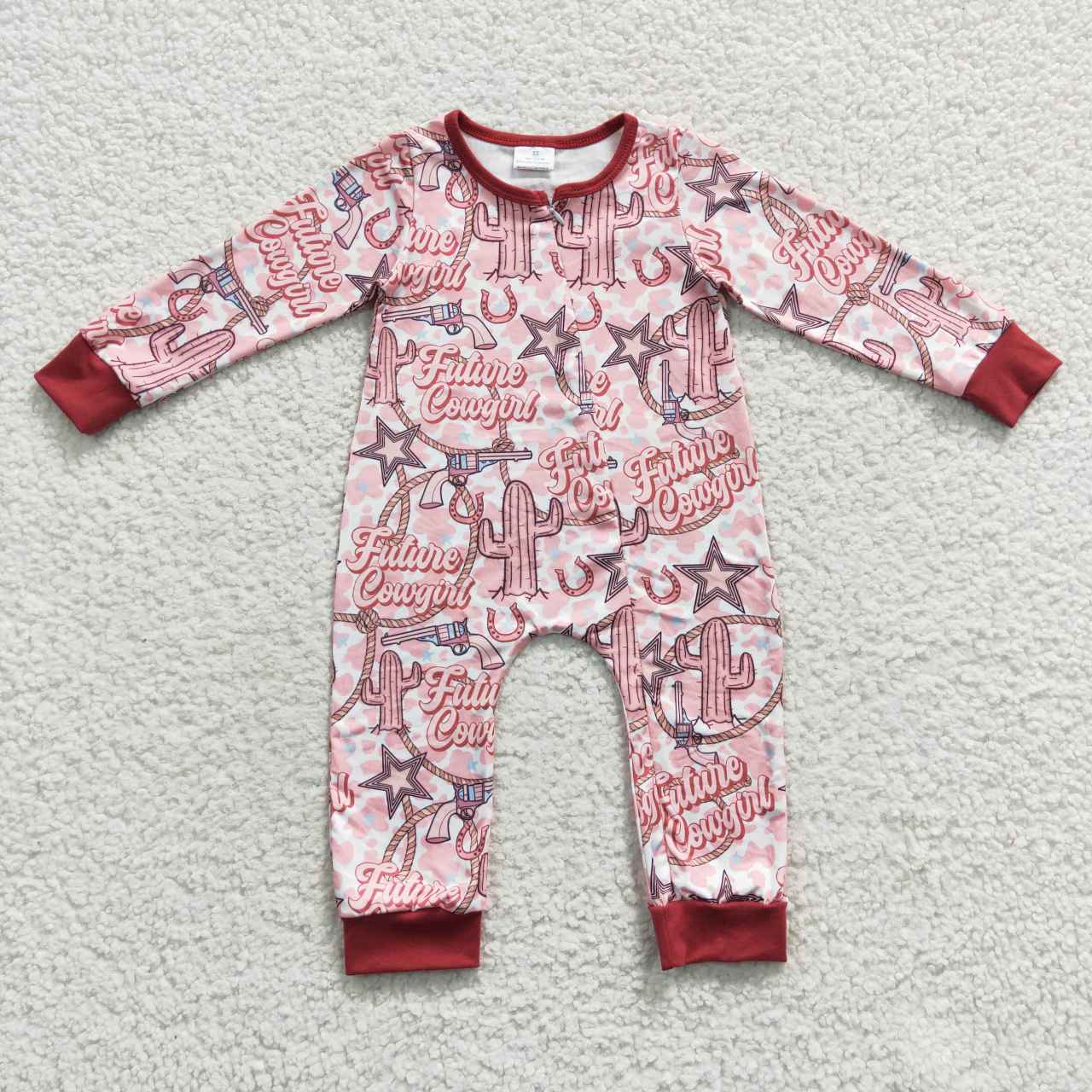 LR0306 Pink future cowgirl western zipper romper
