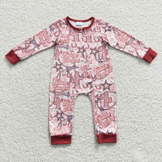 LR0306 Pink future cowgirl western zipper romper