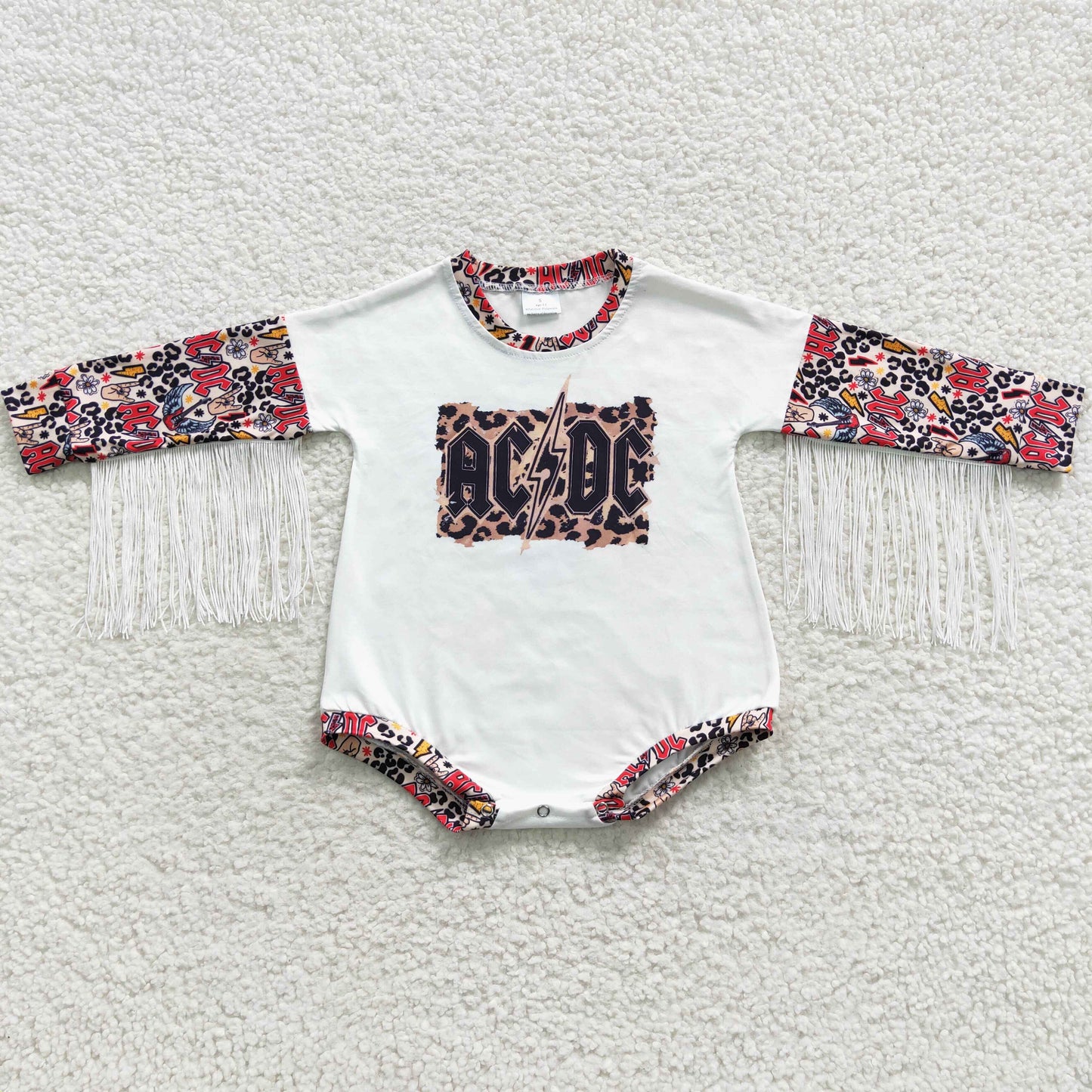 LR0328 Girls long sleeve leopard singer tassel western romper
