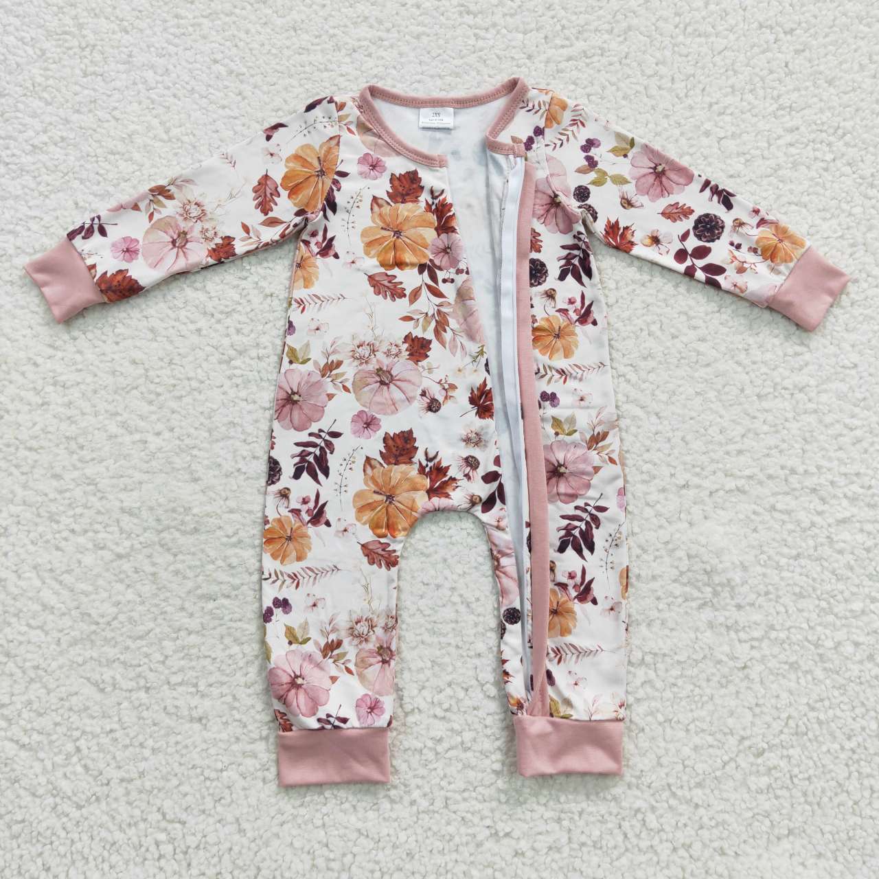 LR0363 Baby girls fall pumkin flowers zipper romper