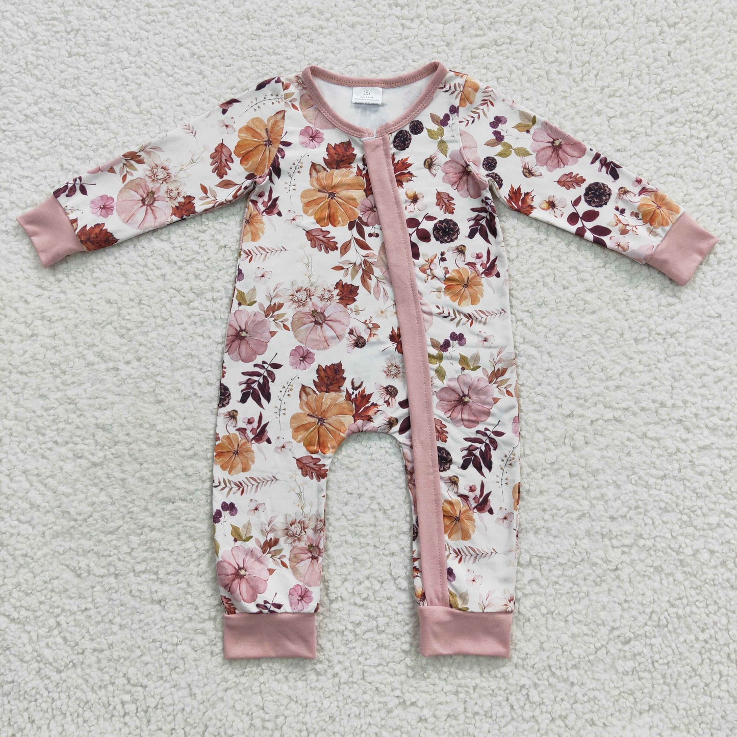 LR0363 Baby girls fall pumkin flowers zipper romper