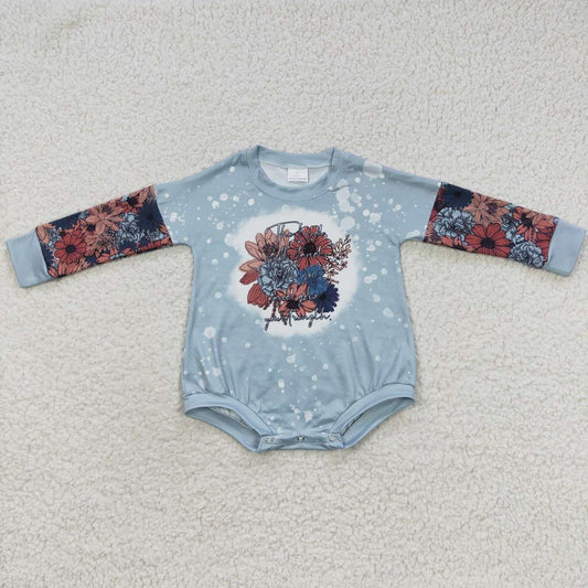 LR0389  Fall flowers print baby girls romper