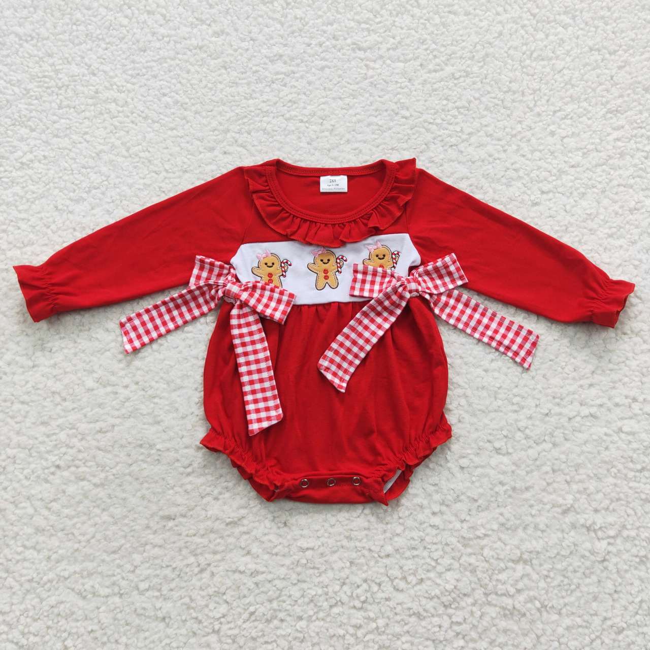 LR0393 Baby girls Gingerbread red Christmas romper