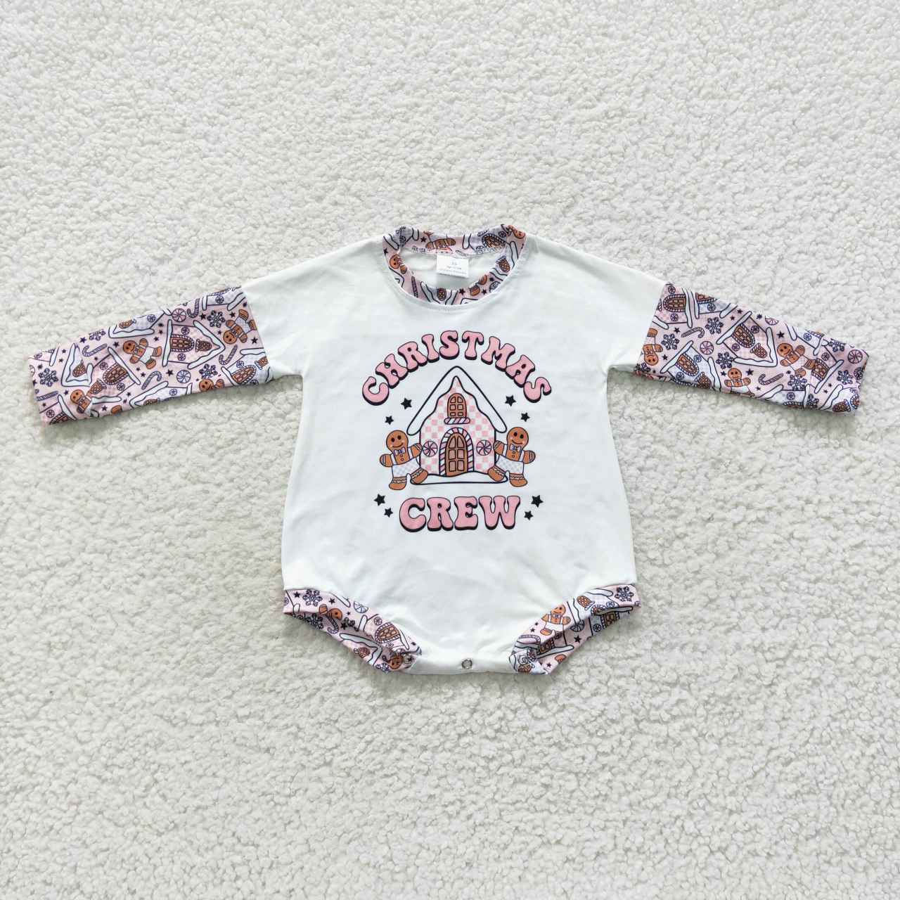 LR0423 Christmas crew Gingerbread pink baby girls romper