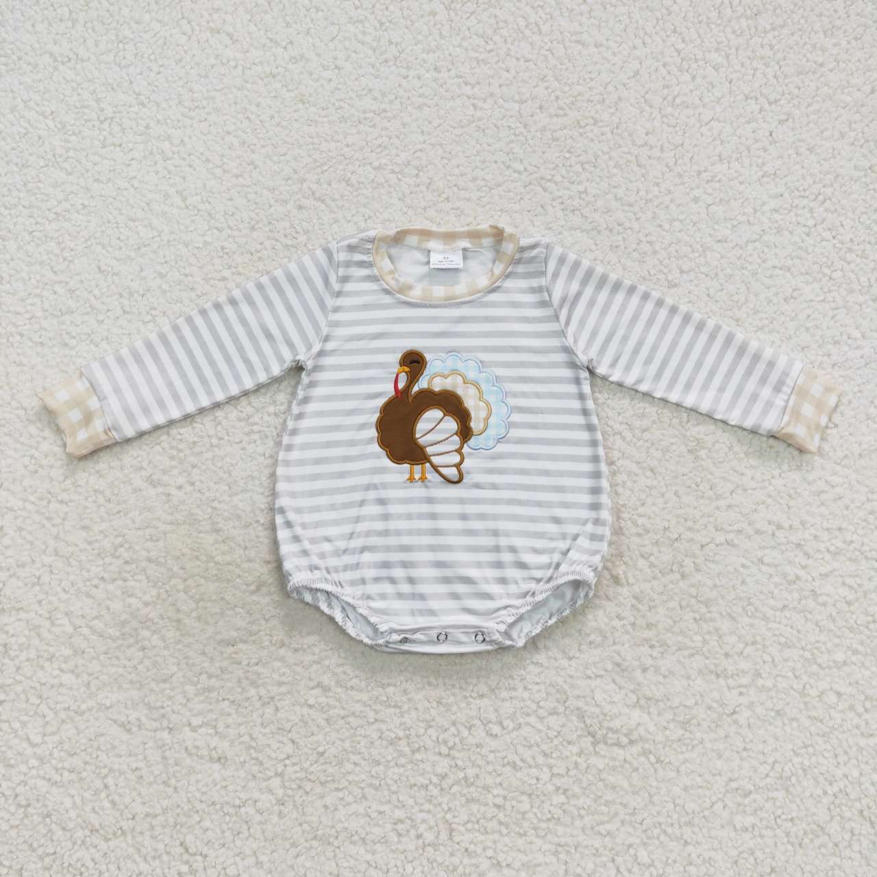 LR0427 Turkey embroidery print baby boys bubble Thanksgiving romper