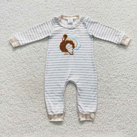 USA-Shop LR0429 Turkey Embroidery Stripes Print Baby Boys Thanksgiving Romper