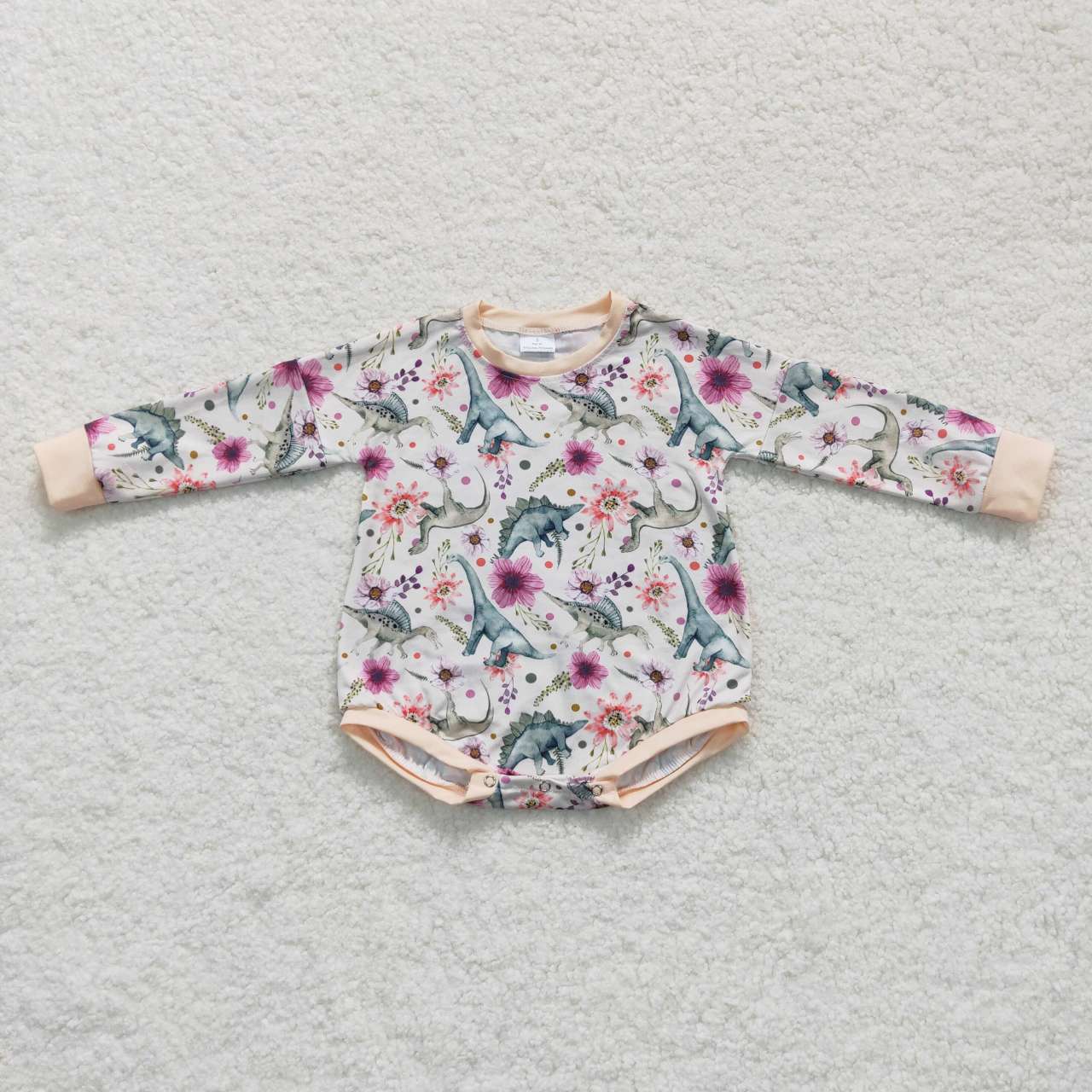 LR0436 Pink flowers dinosaur baby girls romper
