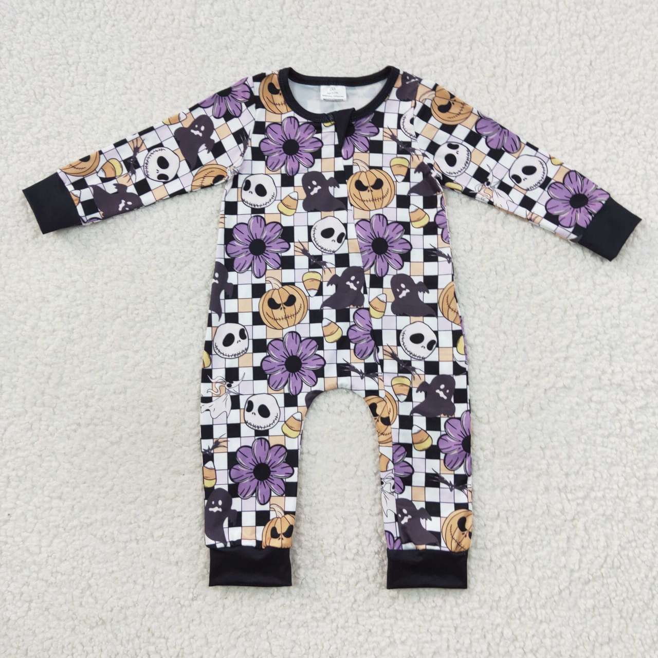 LR0445 Baby girls pumpkin flowers zipper Halloween romper