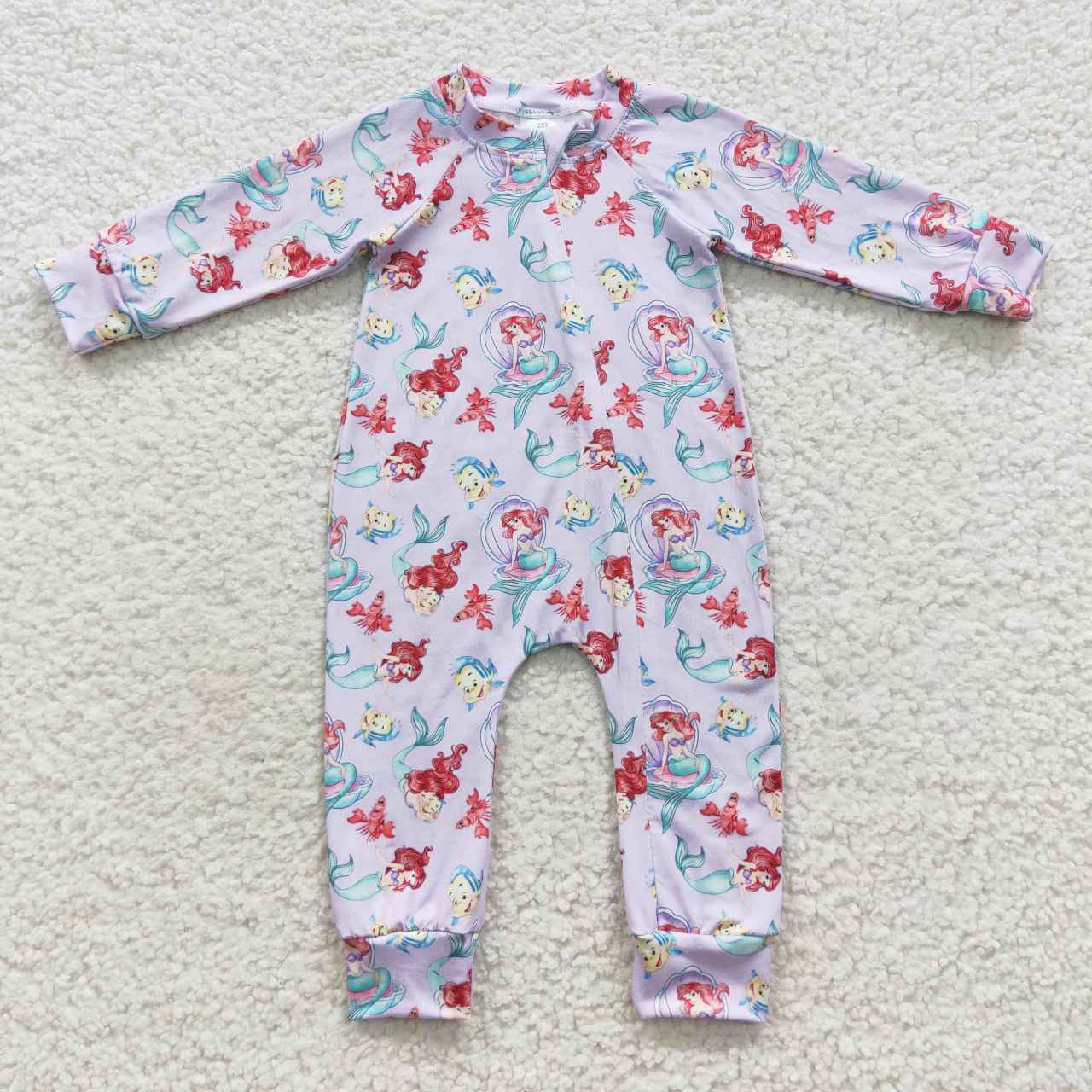 LR0459 Mermaid princess print baby girls zipper romper