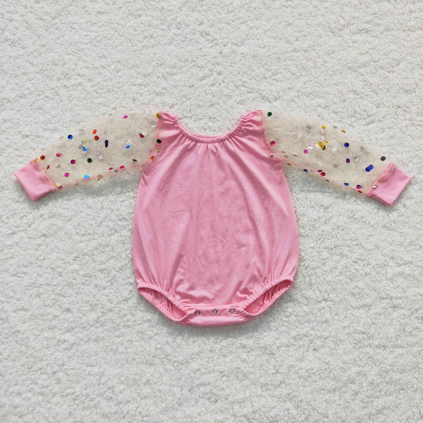 LR0466 Pink tulle long sleeve baby girls romper
