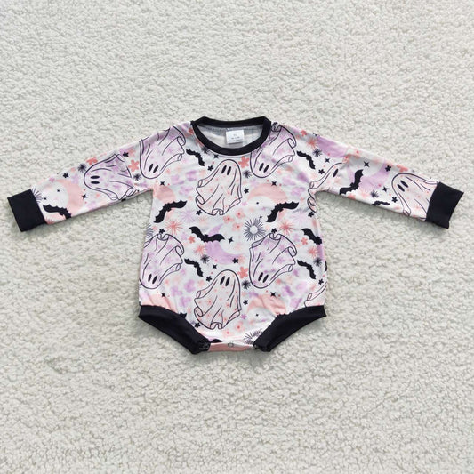 LR0467 Purple ghost baby girls Halloween romper