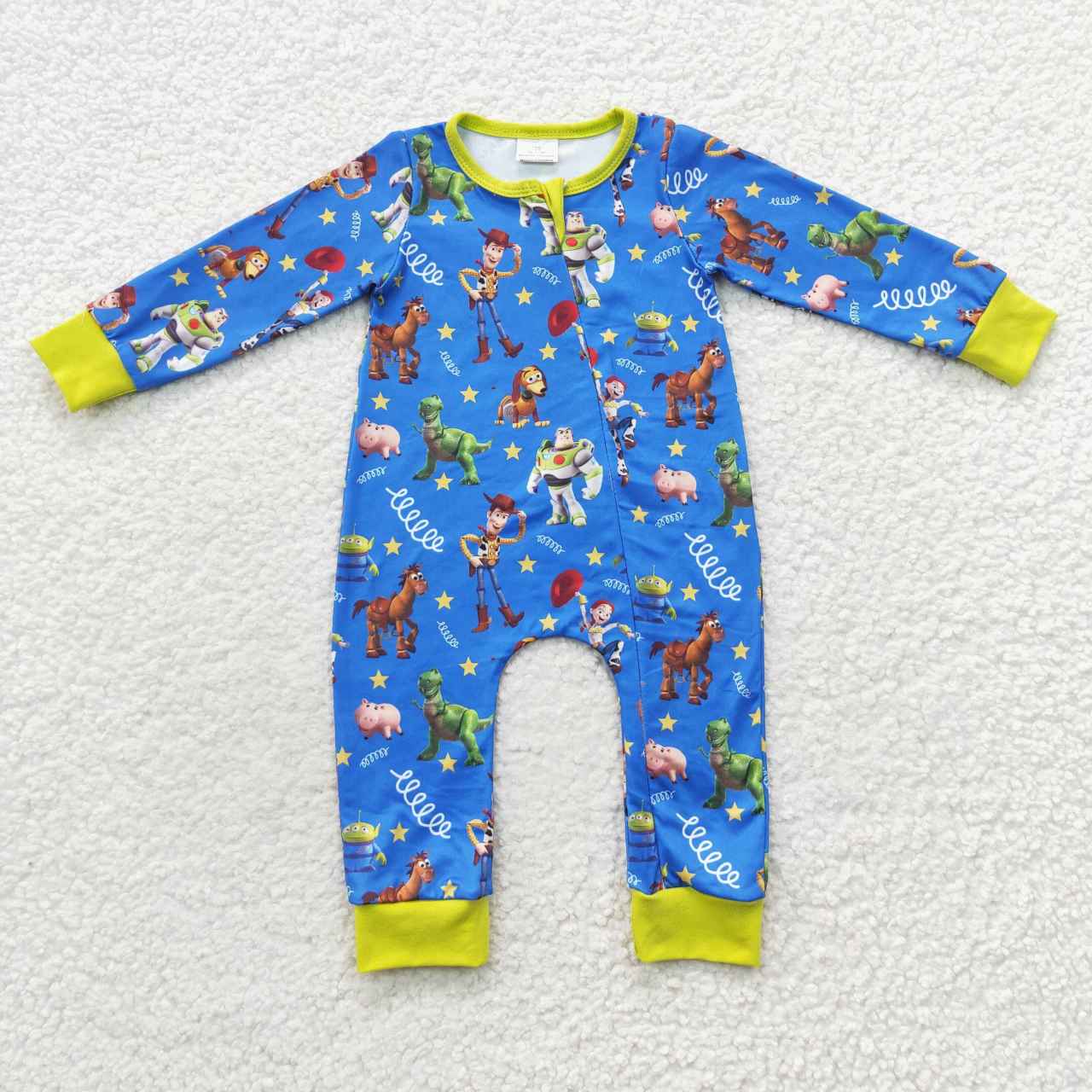 LR0484 Blue cartoon print baby zipper romper