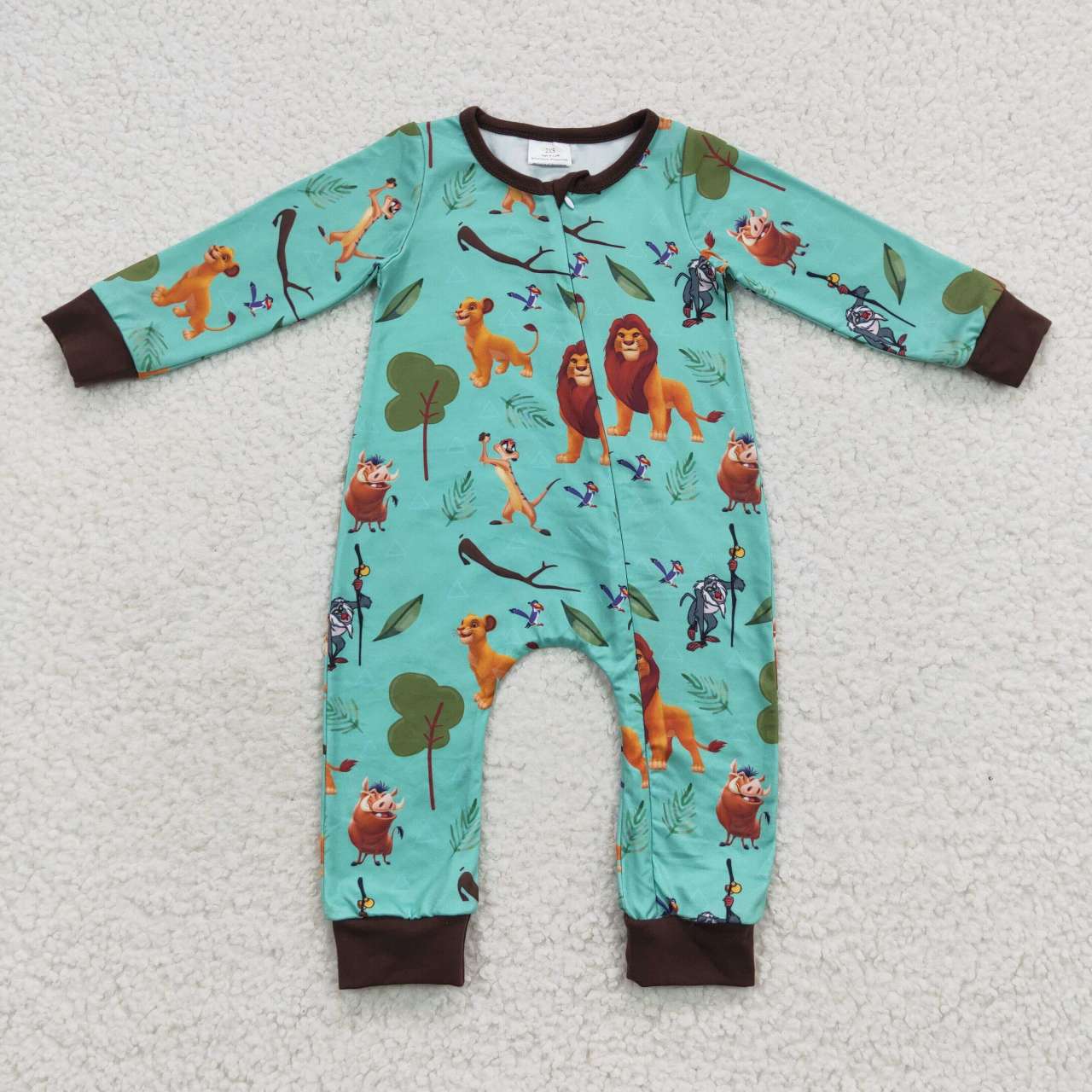 LR0486 Green cartoon lion print baby zipper romper