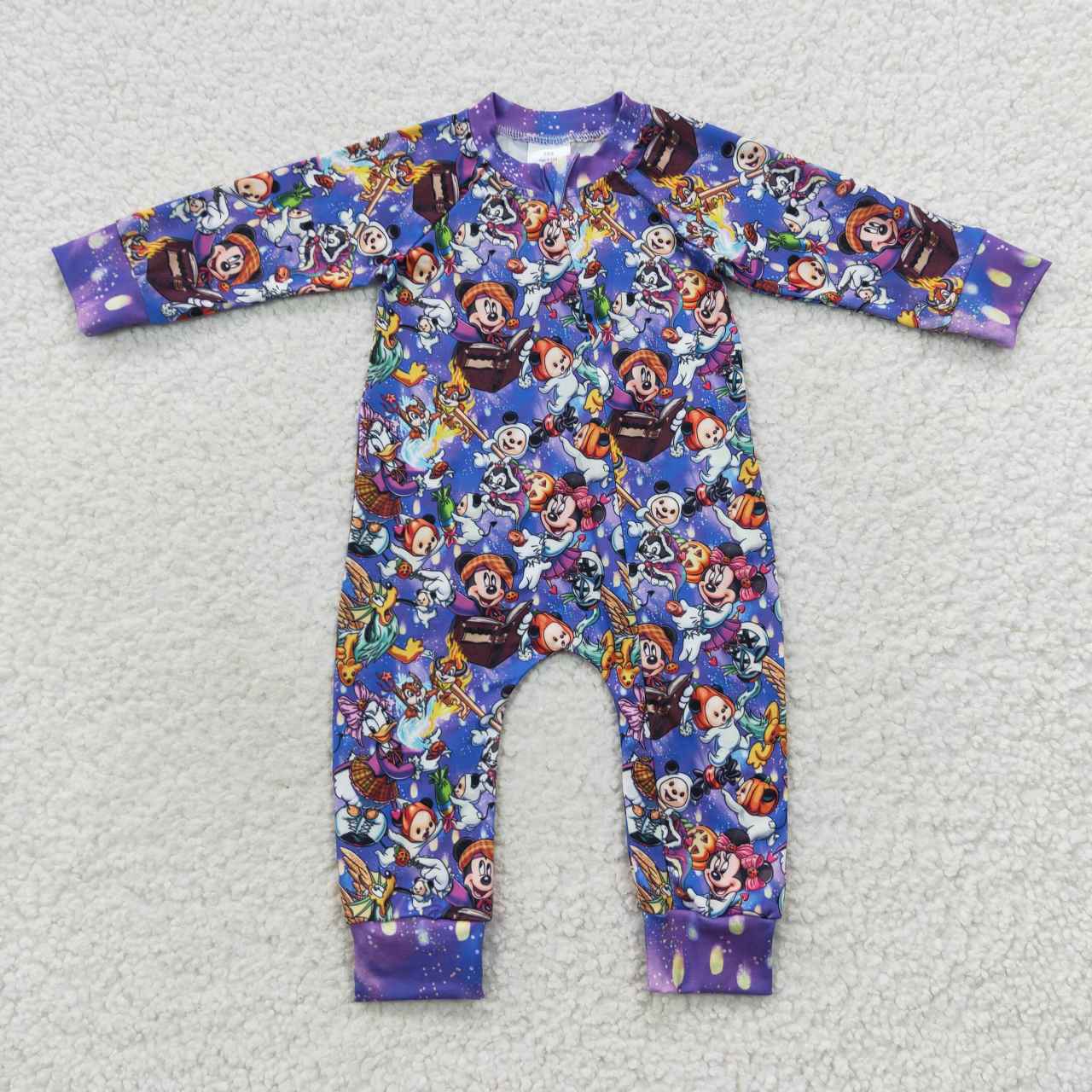 LR0487 Purple cartoon mouse print baby Halloween zipper romper