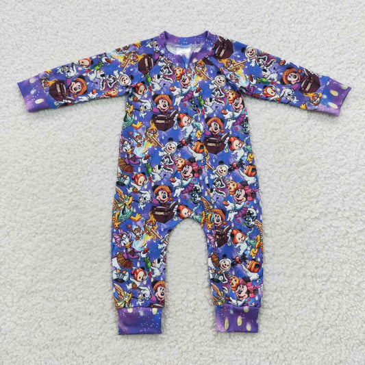 LR0487 Purple cartoon mouse print baby Halloween zipper romper