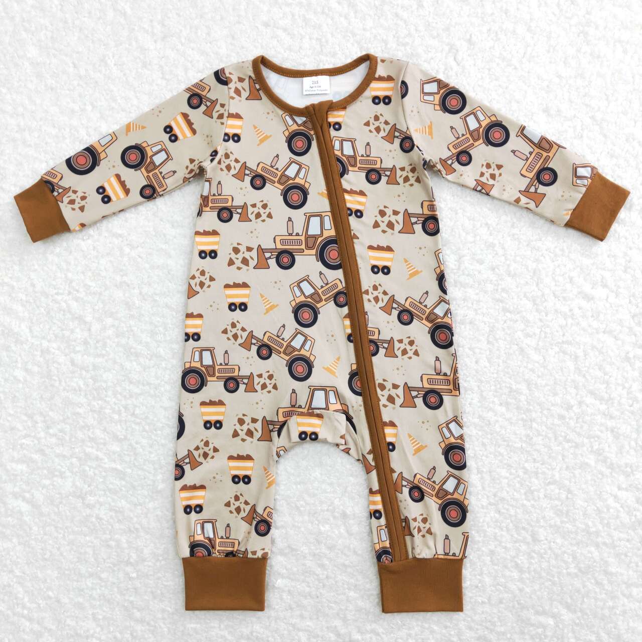 USA-Shop LR0508 Brown Construction Print Baby Boys Zipper Romper
