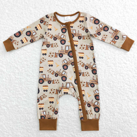 USA-Shop LR0508 Brown Construction Print Baby Boys Zipper Romper
