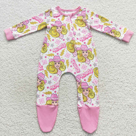 LR0545 Howdy cowgirl pink aztec print baby boys zipper romper