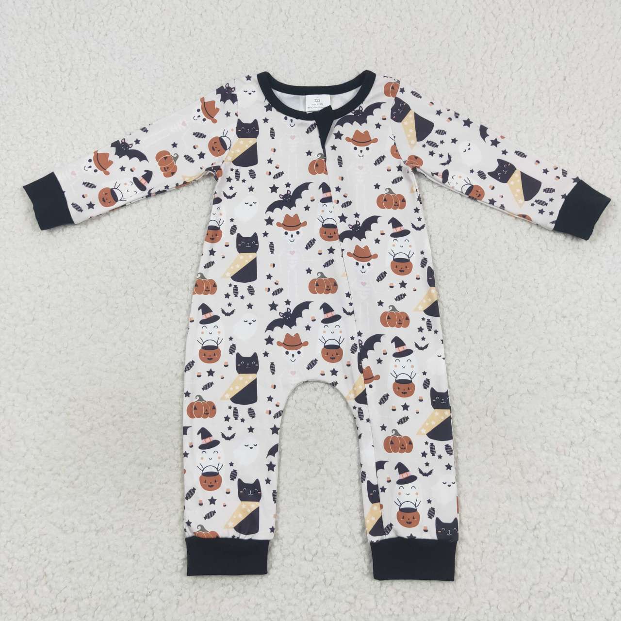 LR0554 Ghost pumpkin print baby boys zipper Halloween romper