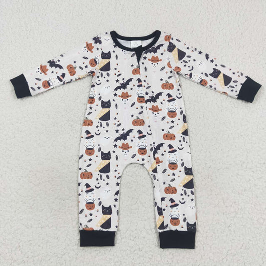 LR0554 Ghost pumpkin print baby boys zipper Halloween romper