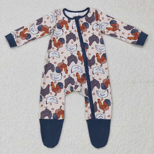 (Promotion)LR0560 Chicken print baby footed sleeper zipper romper