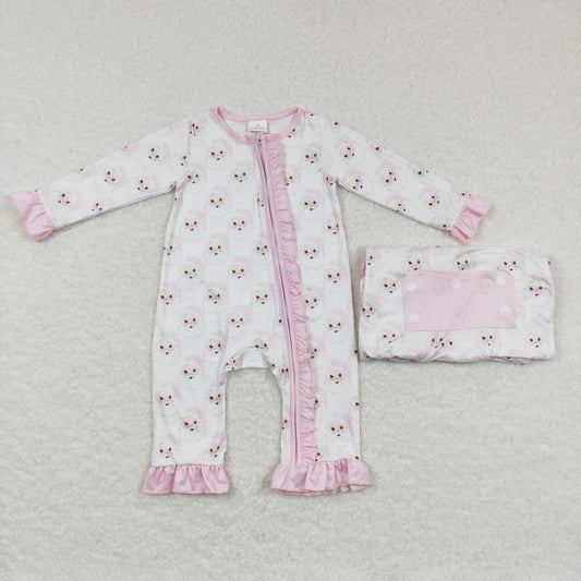 USA-Shop LR0584 Pink Santa Print Baby Girls Sleeper Christmas Zipper Romper