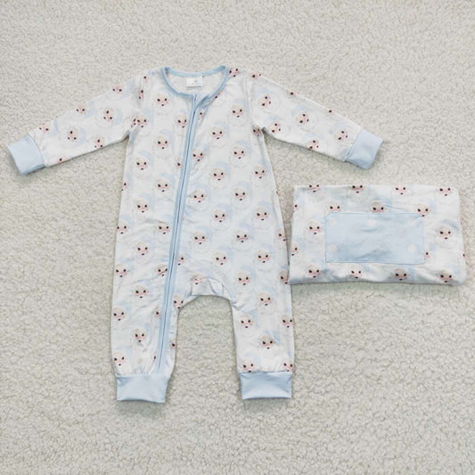 USA-Shop LR0585 Blue Santa Print Baby Boys Sleeper Christmas Zipper Romper
