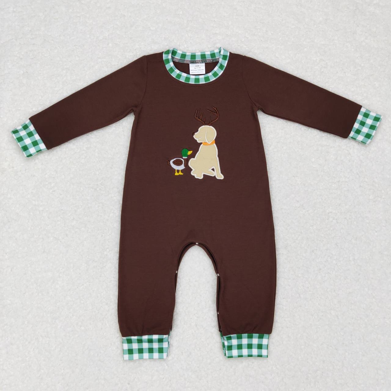 Dog Duck Hunting Embroidery Baby Boys Fall Romper Brothers Wear