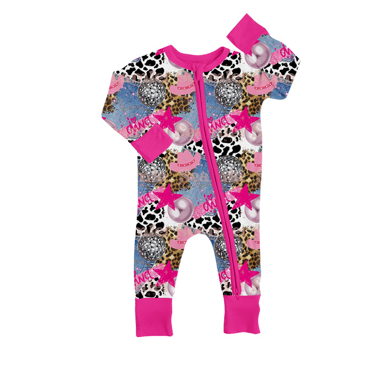 (Pre-order) LR0634 Disco light print western baby girls zipper romper