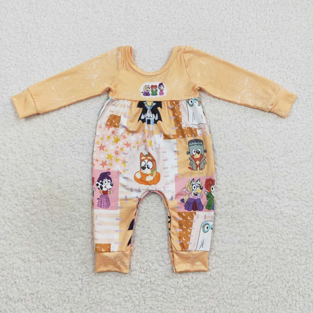 LR0637 Yellow cartoon dog witch design baby girls Halloween romper