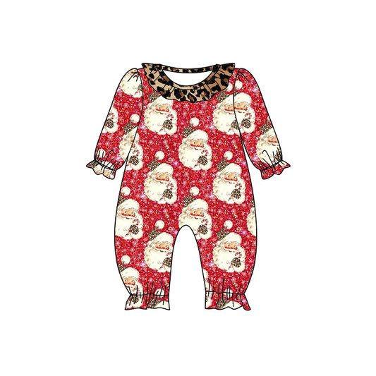 (Pre-order) LR0645 Red Santa Christmas baby girls romper