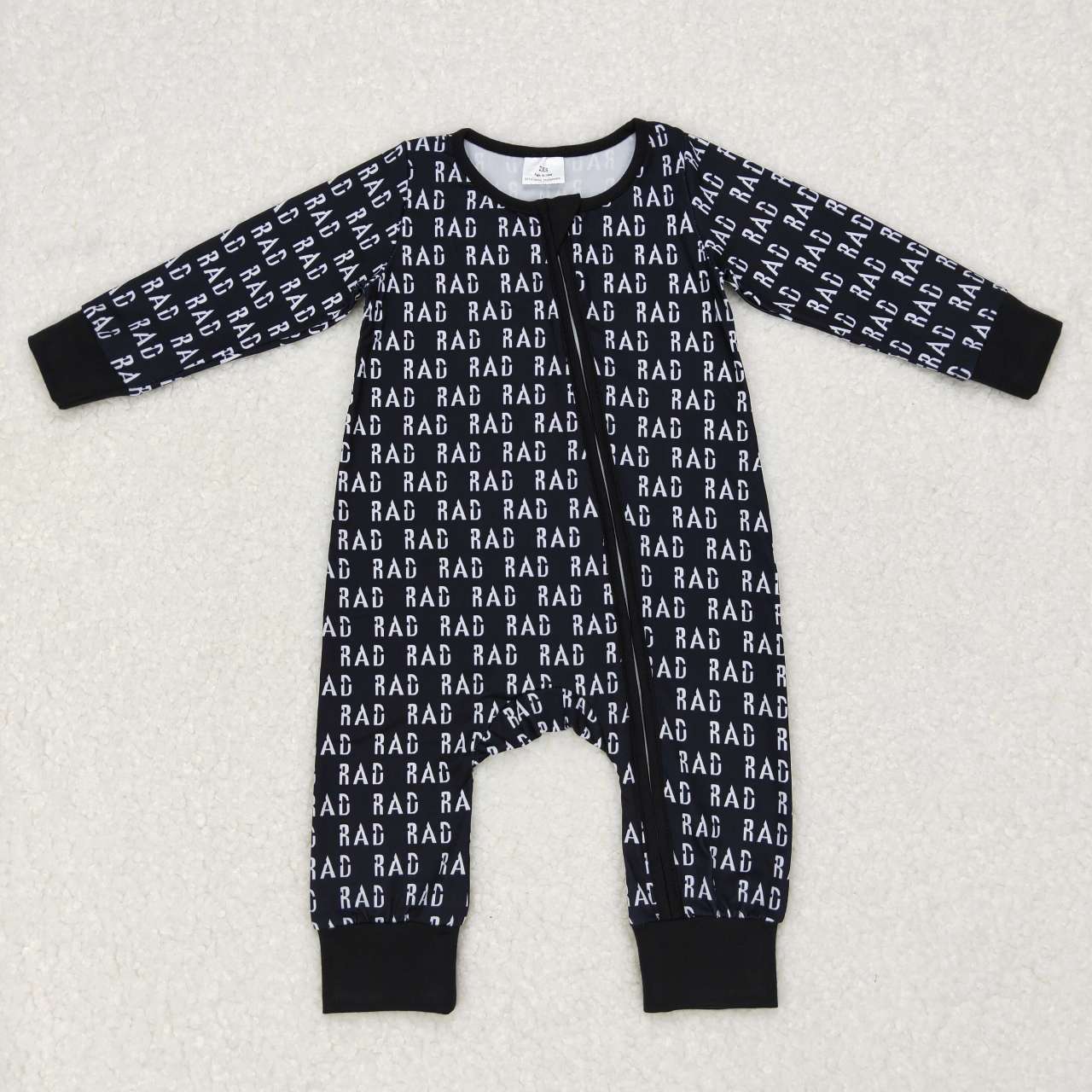 LR0653 Black letters print baby zipper sleeper romper