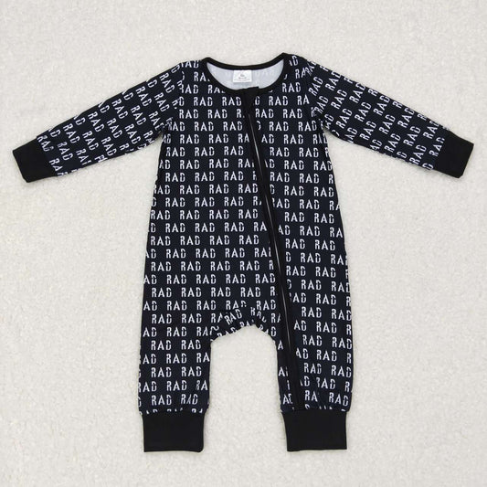 LR0653 Black letters print baby zipper sleeper romper