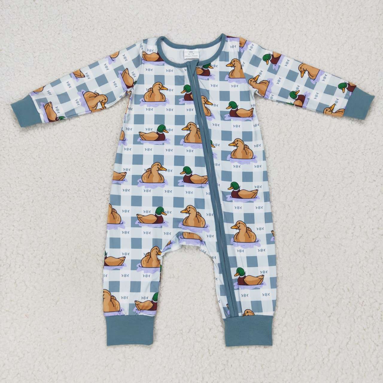 LR0657 Duck print baby zipper sleeper hunting romper