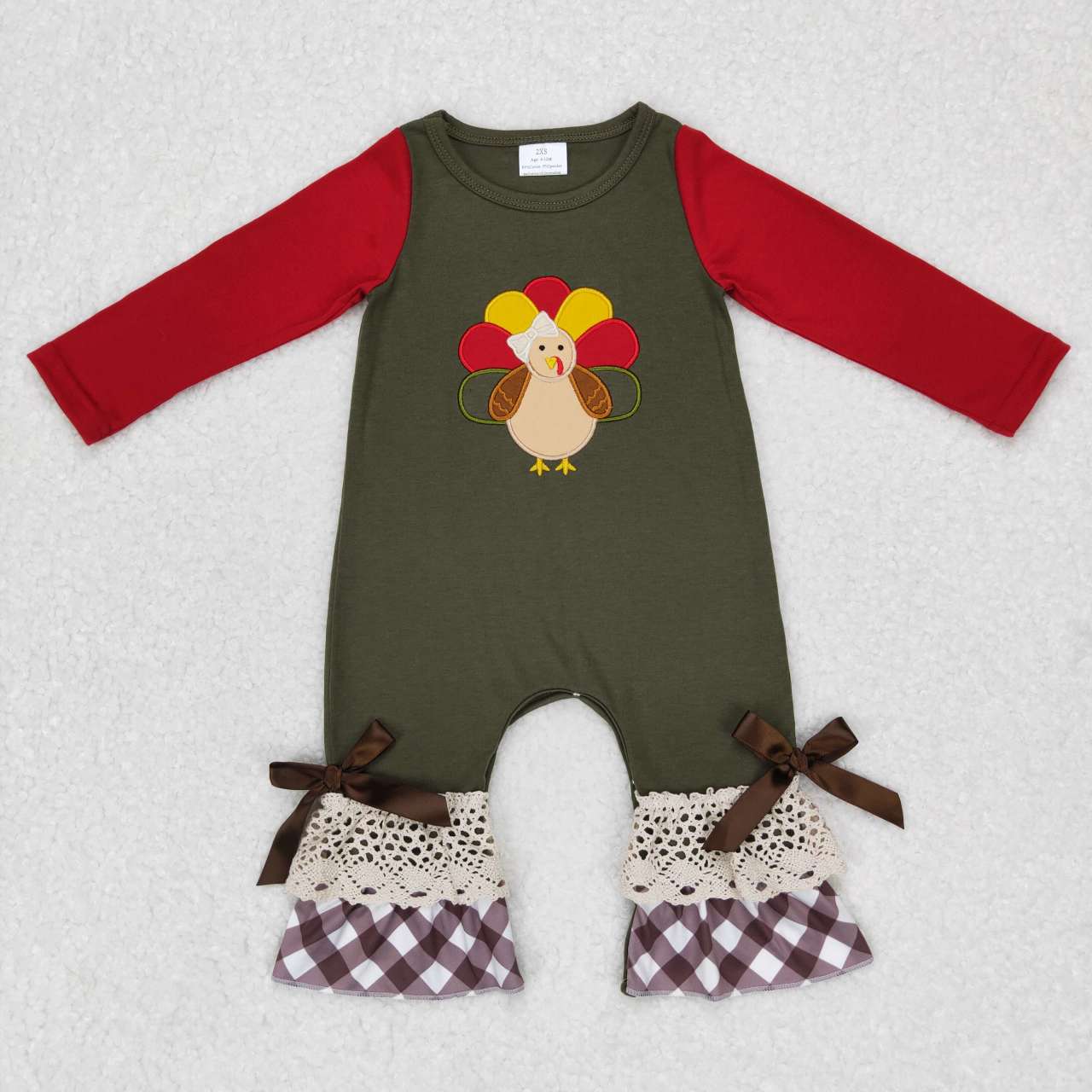 LR0666 Turkey embroidery print baby girls Thanksgiving romper