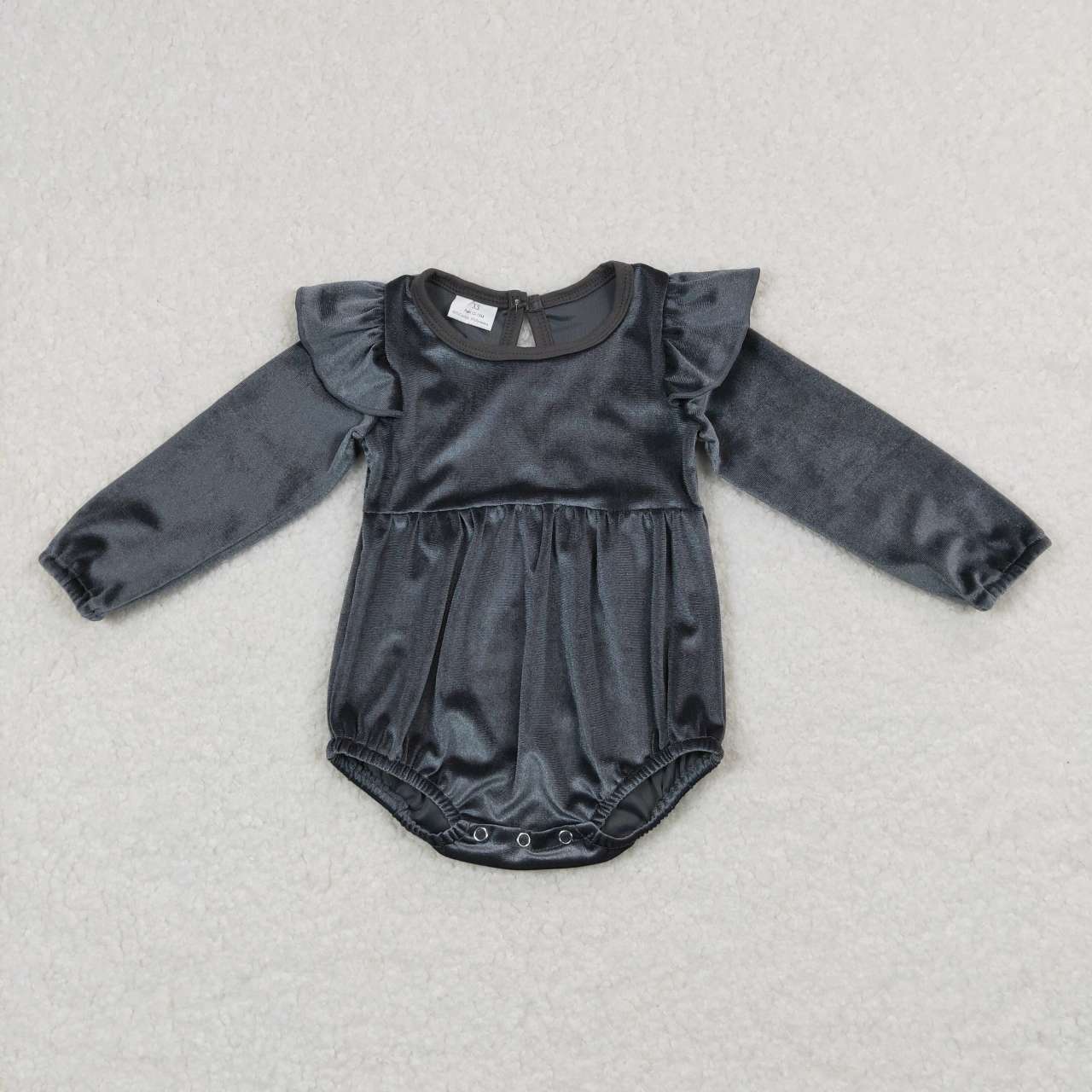 LR0685 Grey Velvet Baby Girls Fall Romper