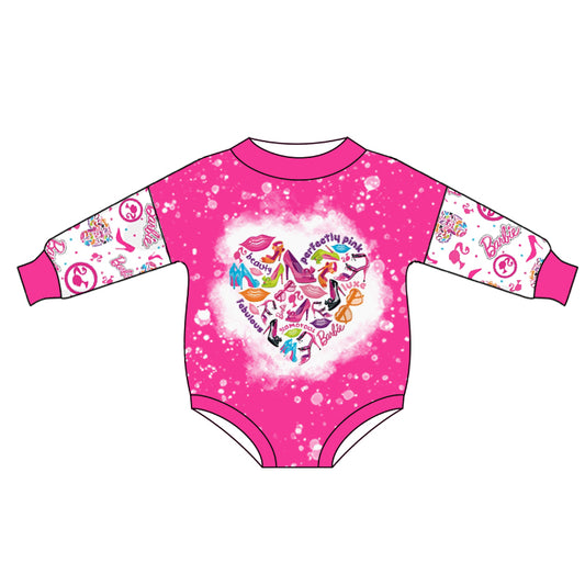 (Pre-order)LR0691 Pink BA print baby girls romper