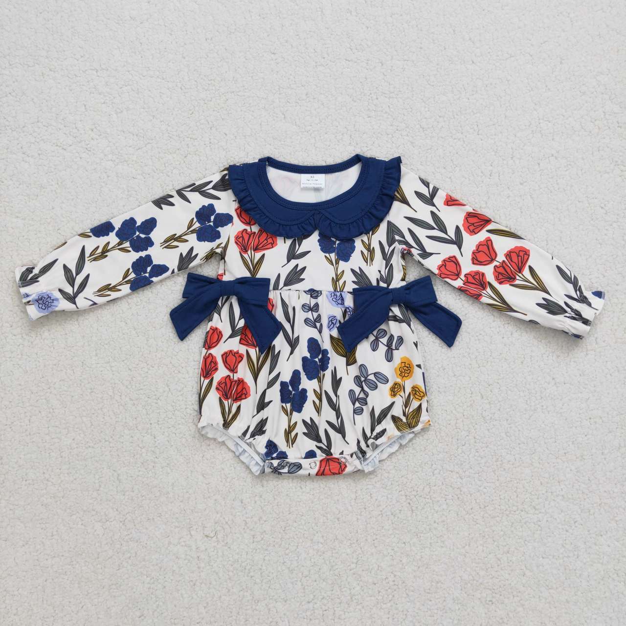 LR0697 Navy flowers baby girls fall romper