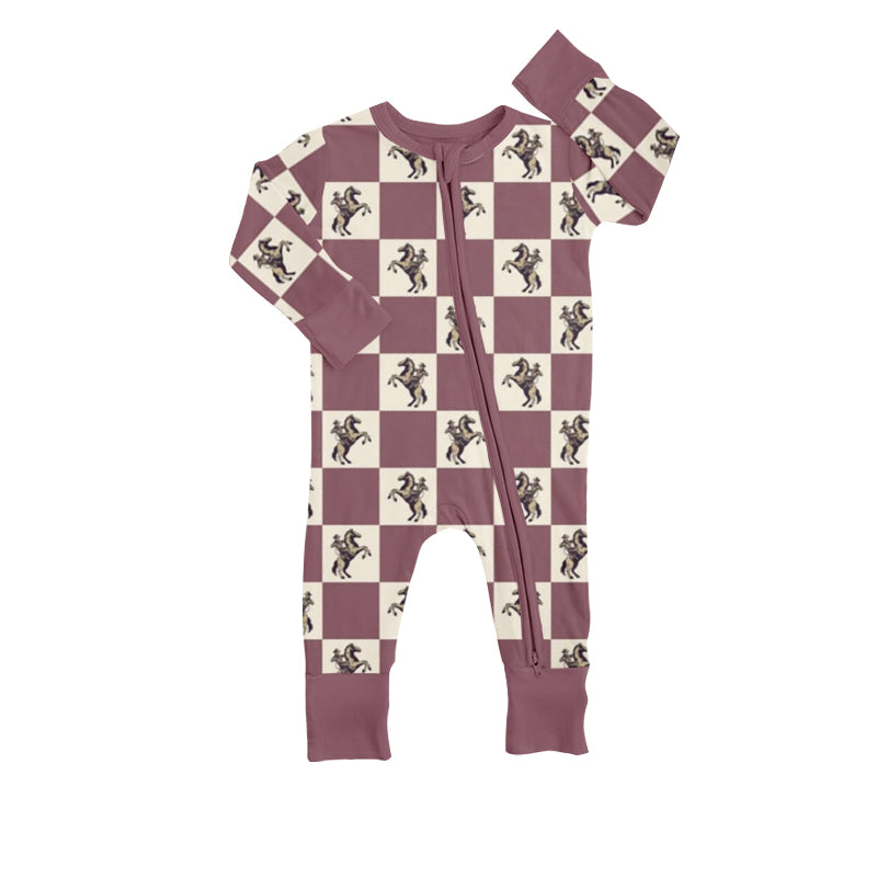 (Pre-order) LR0699 Rodeo Print baby boys western zip romper