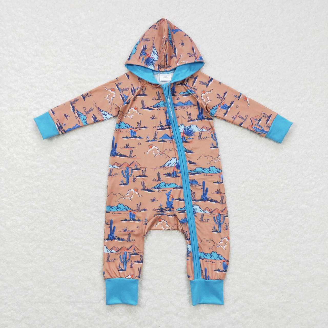 LR0702 Western Print Baby Boys Hoodie Zipper Romper