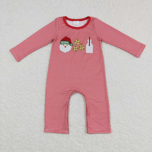 USA-Shop LR0707 Santa Cookie Milk Red Stripes Embroidery Print Baby Boys Christmas Romper