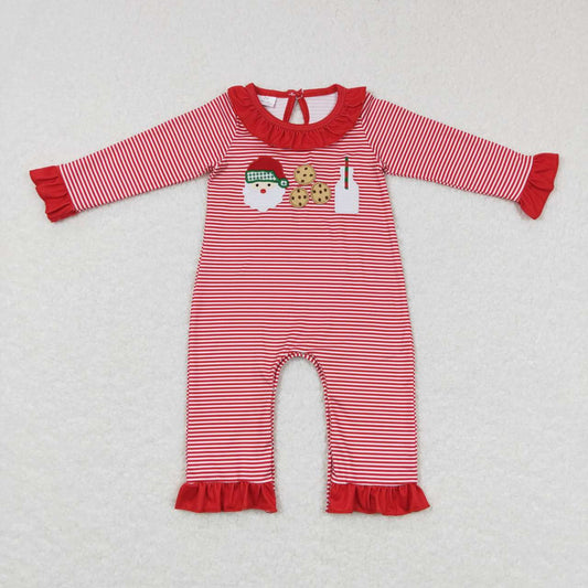 USA-Shop LR0708 Santa Cookie Milk Embroidery Red Stripes Print Baby Girls Christmas Romper