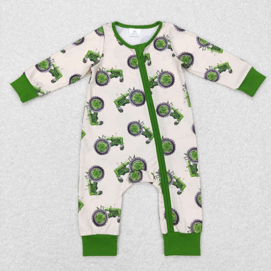 LR0717 Green Tractors Baby Kids Sleeper Zipper Romper