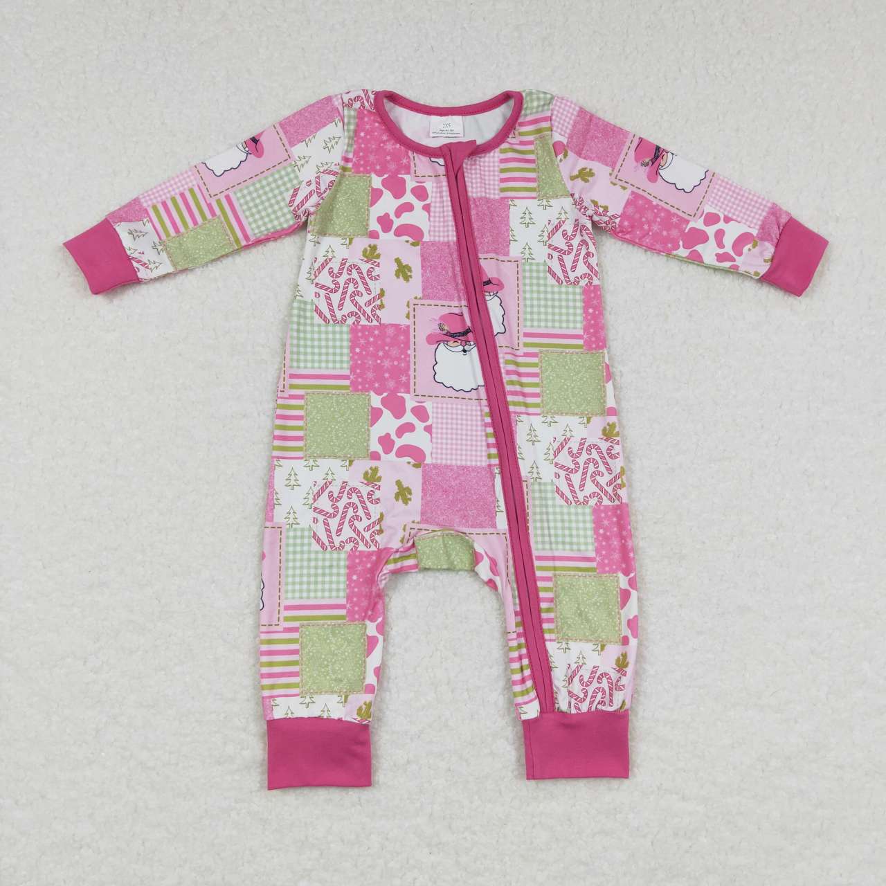 LR0722 Pink Cowgirl Christmas Santa Baby Girls Sleeper Zipper Romper